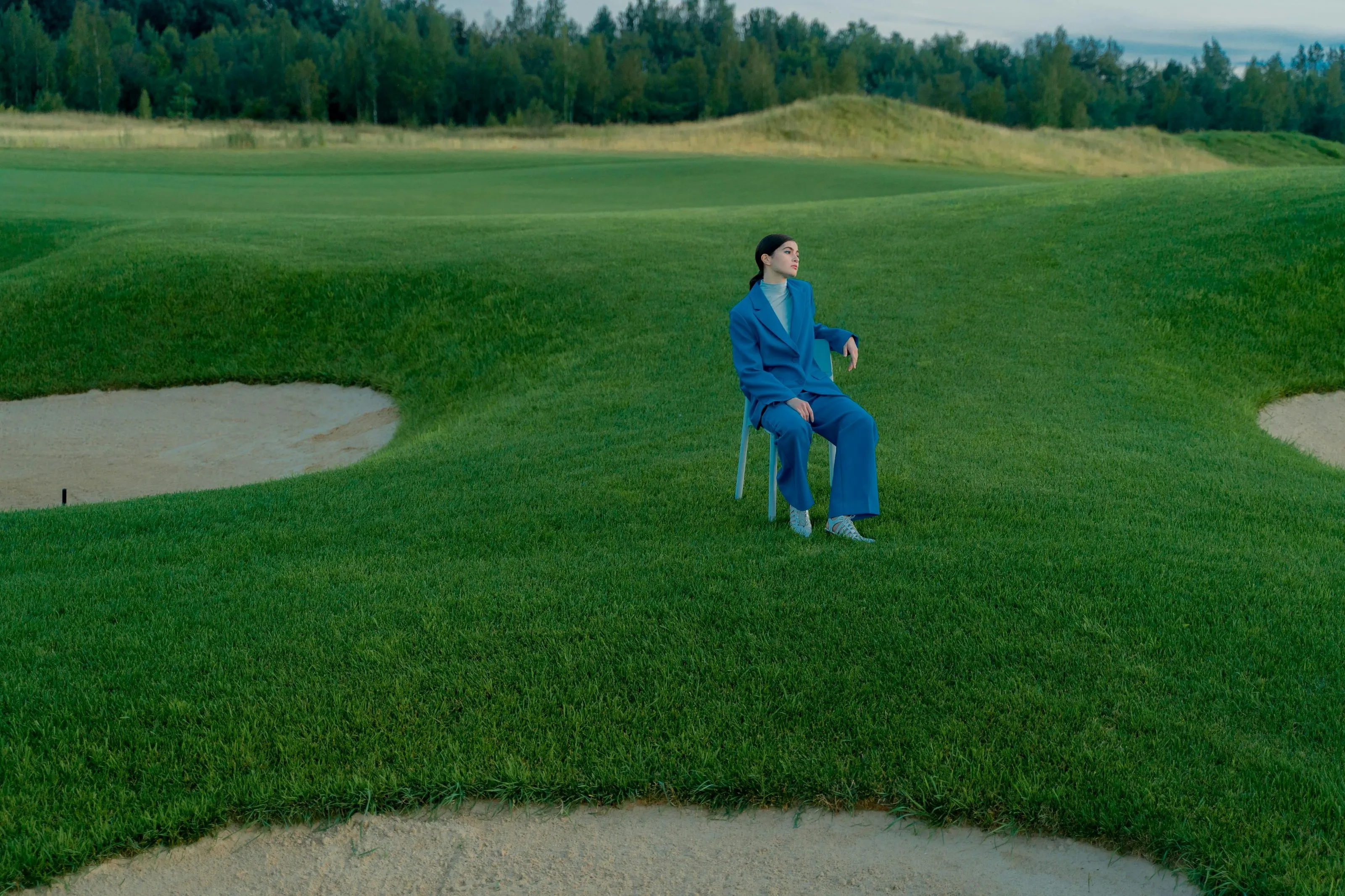 Woman on Blue Sit in the Chair